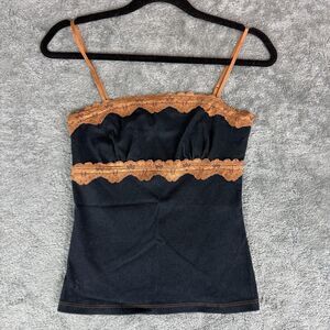 Vintage Y2K Moa Moa Lace Accent Tank Top Women Size Medium‎ Stretch Made in USA